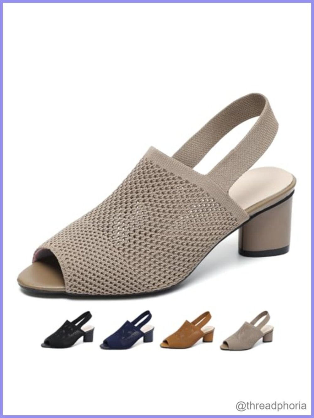 Knit Peep Toe Slingback Chunky Heeled Sandals Ankle Strap Cut Out Slip On Heels